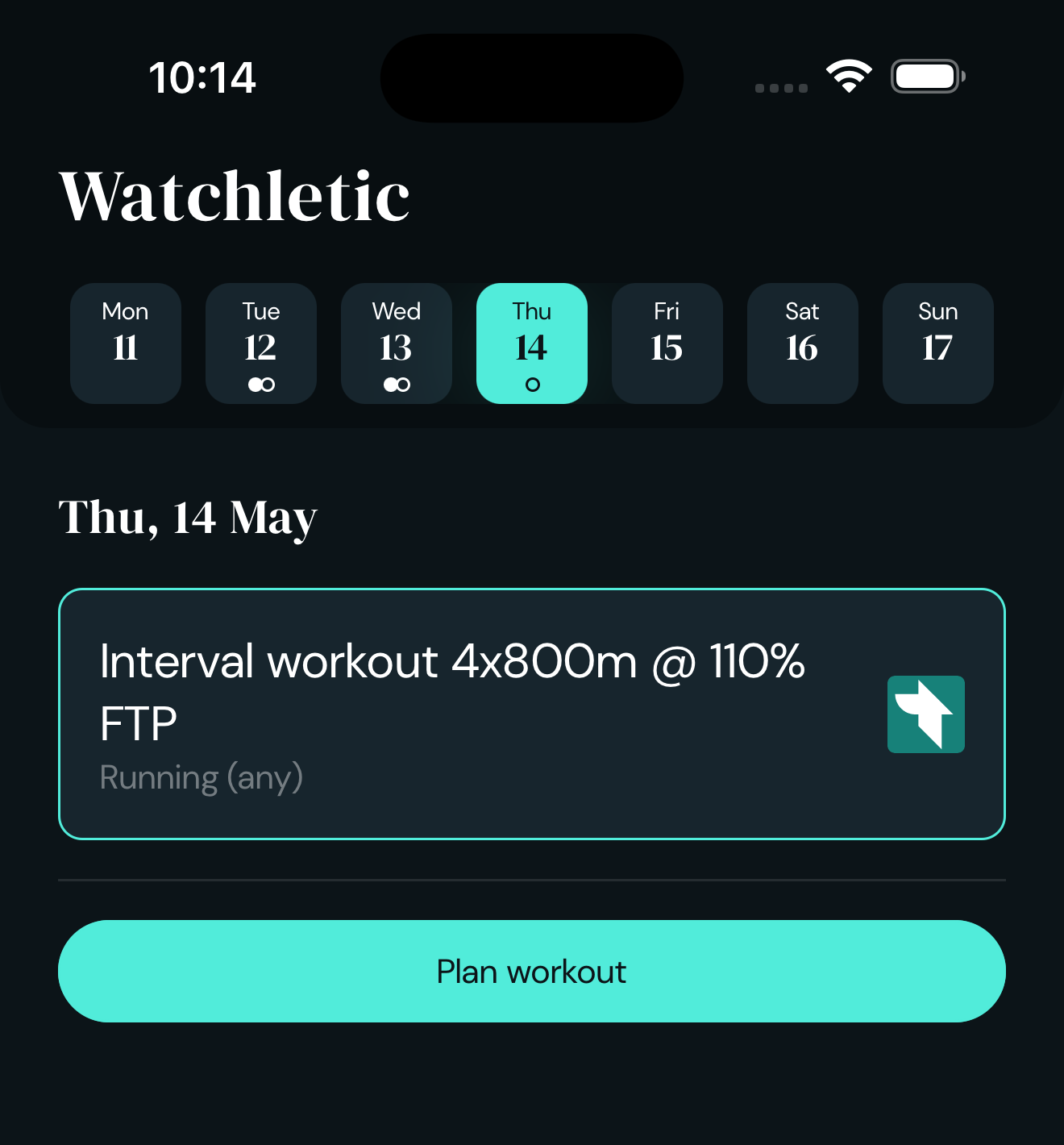 Watchletic iPhone-App zeigt ein geplantes Tredict-Intervalltraining