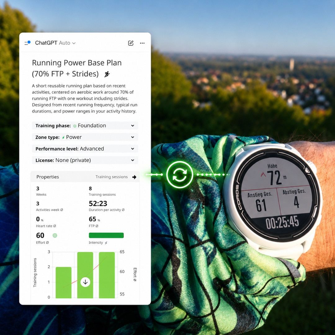 Tredict ChatGPT App syncs to Coros Pace 2 watch