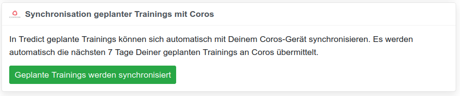 Coros Training API Einstellungen