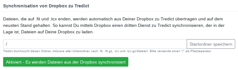 Trainingsdaten von Dropbox zu Tredict syncen