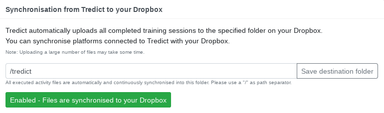 Training data from Tredict to Dropbox
