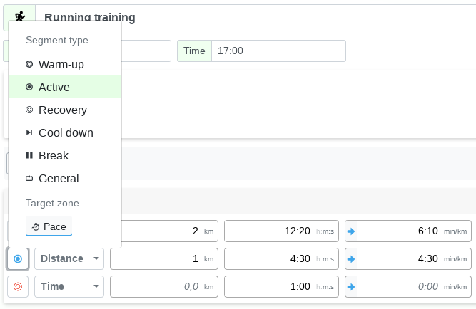Planned training segment types - Changelog