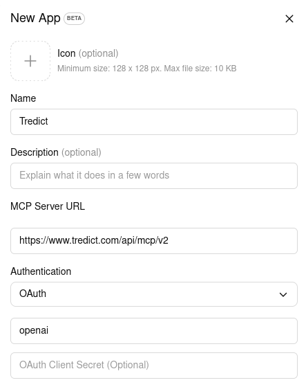 Add Tredict MCP Server to ChatGPT.