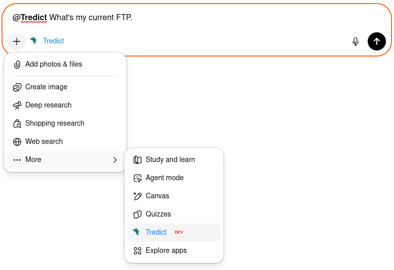 Select Tredict MCP Server in ChatGPT.
