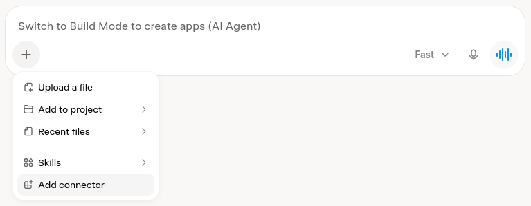 Add a connector in Grok via the Plus button.