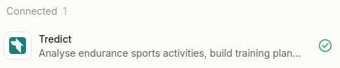 The Tredict connector is connected in Mistral Vibe Chat.