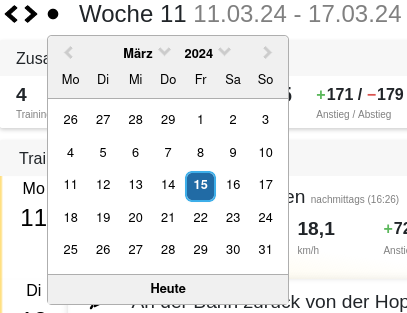 De Datumsutwahl öpent sik mit en Klick op den swarten Krink.
