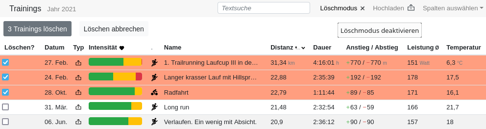 Wegmaken vun mehrere Öveneenheiten op eenmol. Mit den Wegmakenmodus.