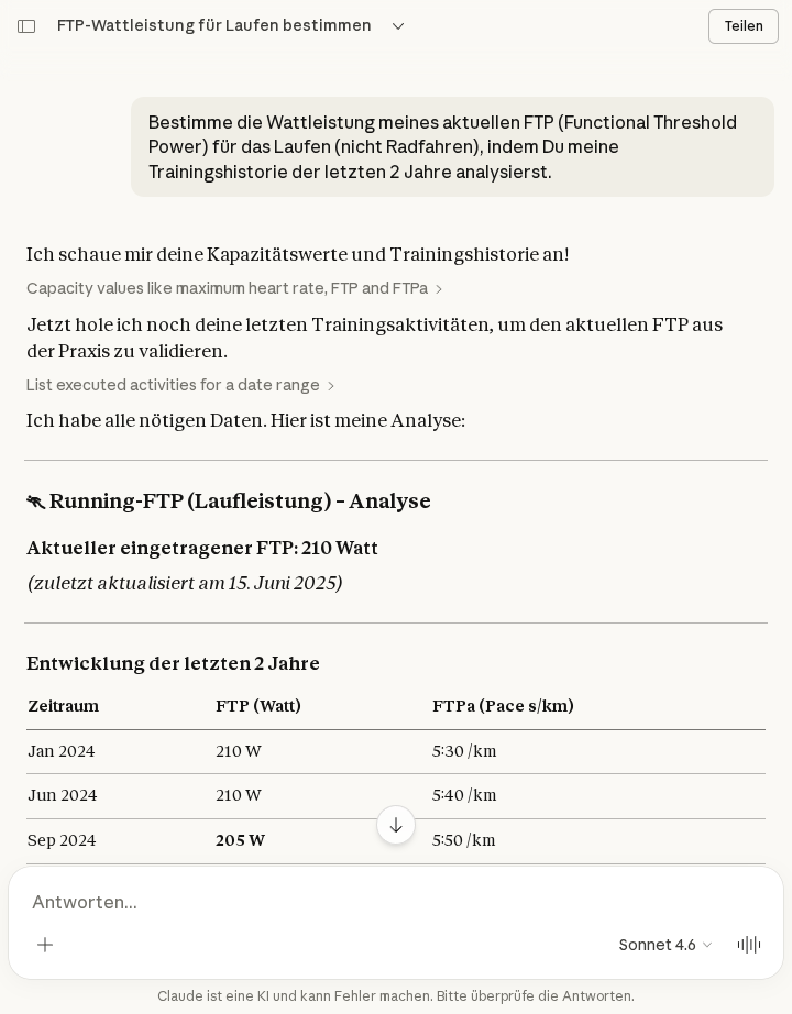 FTP-Bestimmung mit Claude.