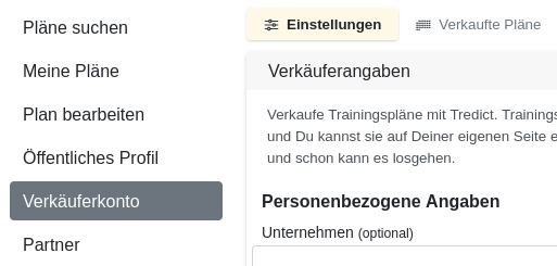 Dat Verköperkonto is ünner de Kategorie 