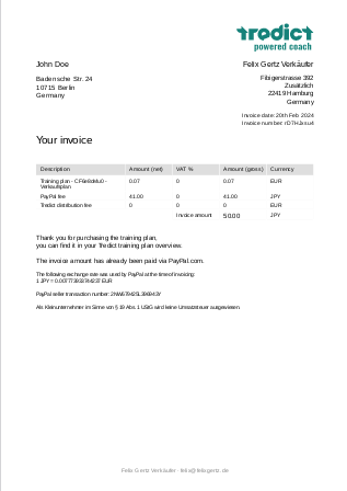 De Reken warrt in den Verköpernamen as PDF versandt.