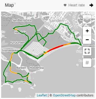 Map in the training view with route intensities