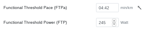 The FTPa can be calculated automatically from the FTP when a magic wand is displayed.