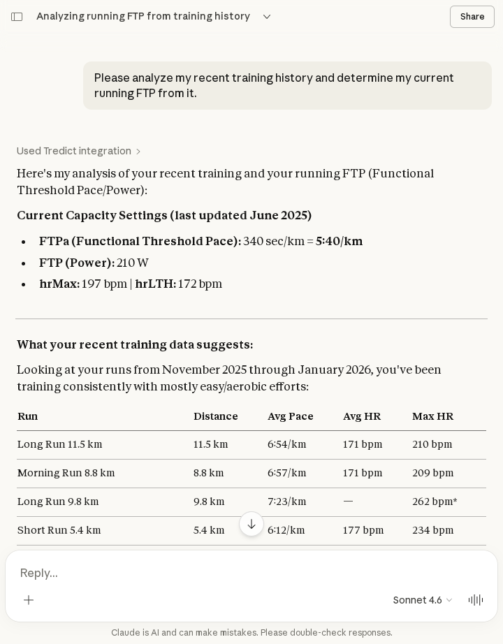 FTP determination with Claude.