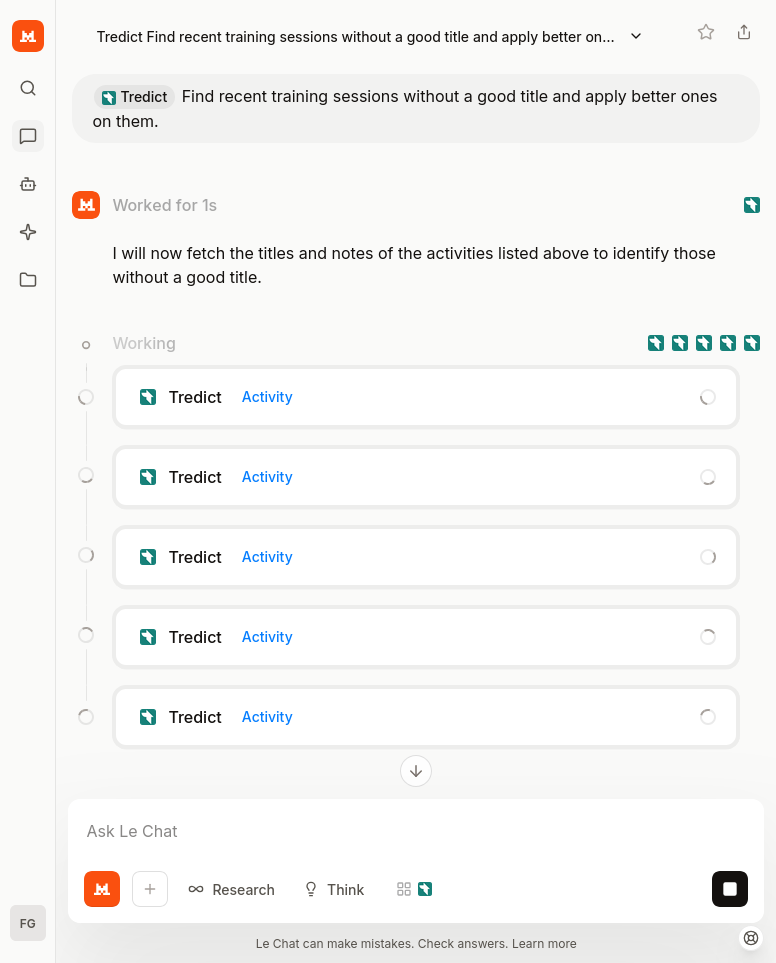 Mistral Le Chat determines and sets better titles for training sessions in Tredict.