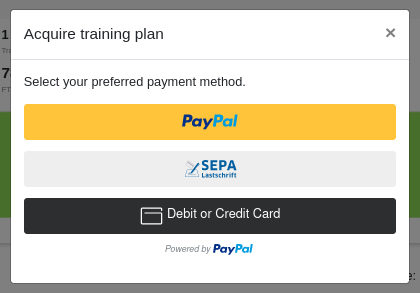 Selection of payment method when purchasing a training plan.