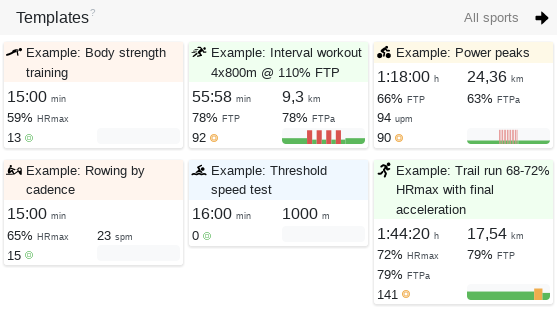 Pool with training templates in the calendar