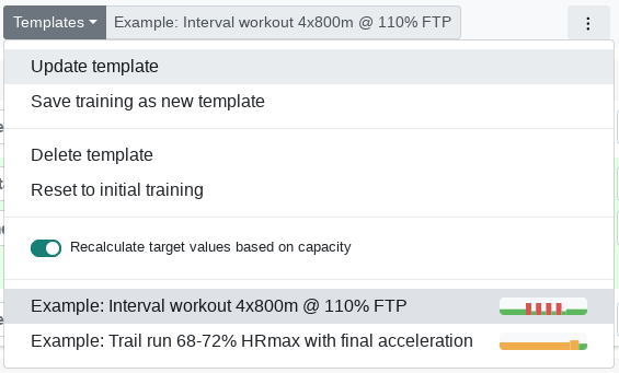 Updating a training template